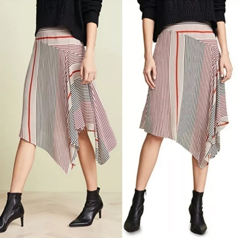 JOIE Moni Women's Size 2 Striped Asymmetrical Hemline Midi Skirt Cream Red S1